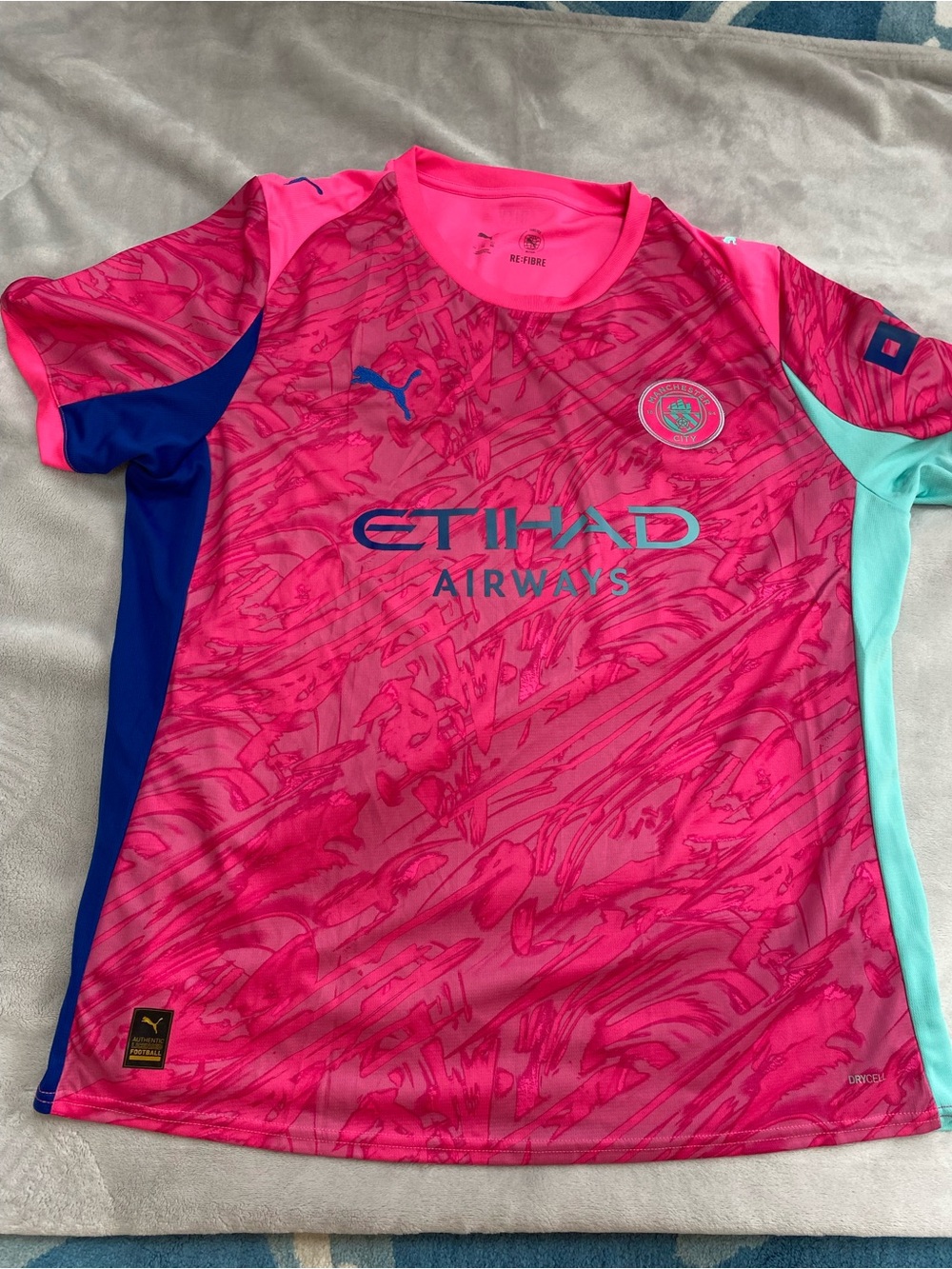 Puma Pink and Blue Manchester City Jersey with Teal Accents